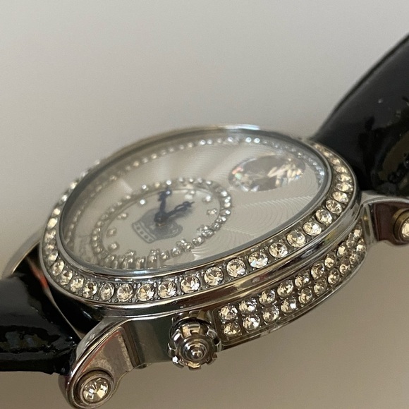 Juicy Couture Watch Lady’s Crystals Black Leather Band New Battery Working - Picture 12 of 16